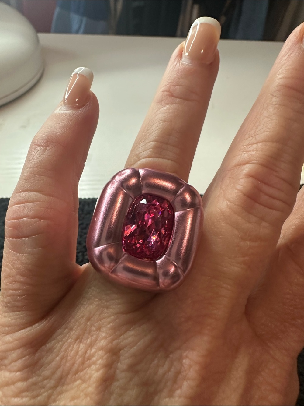 Swarovski Pink Cushion Statement Ring with Fuchsia Center